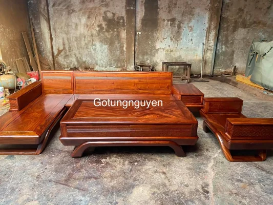 bàn ghế sofa chữ L gỗ hương đá